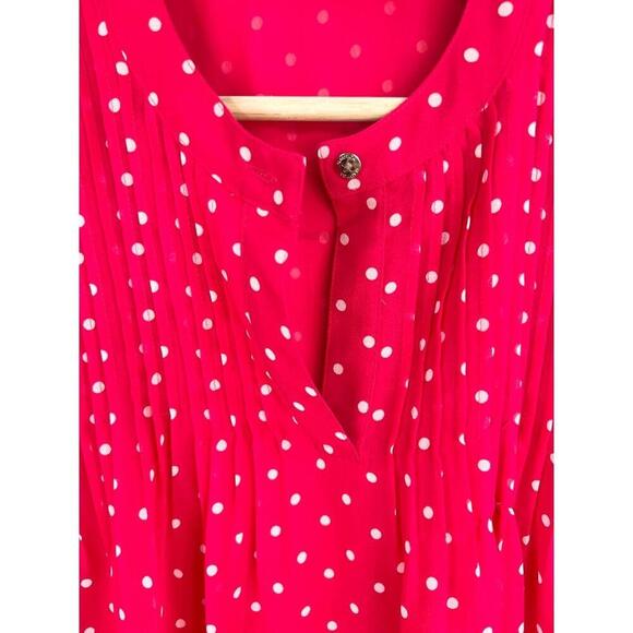 Nautica Jeans Red and White Polka Dot Pintuck Sleeve Pleated Blouse Size L - Picture 6 of 13